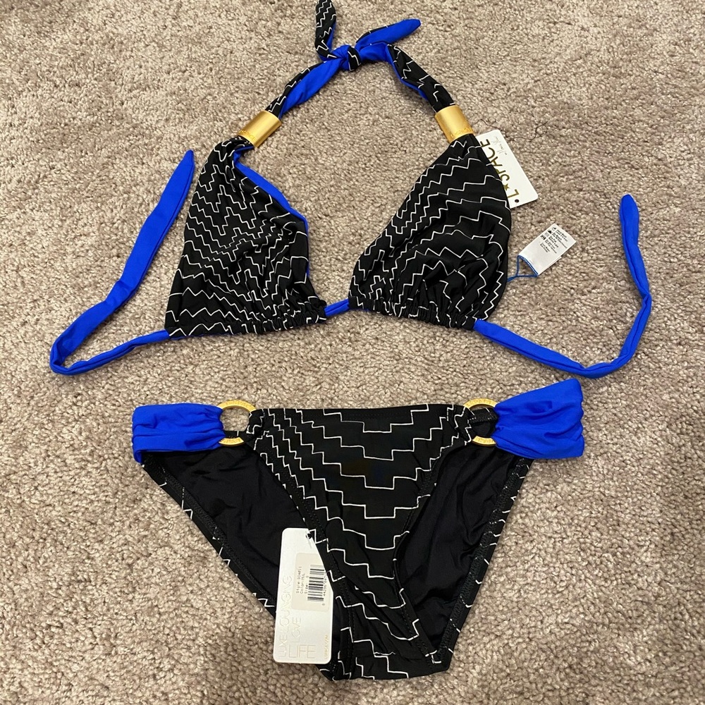 NWT L SPACE bikini black & blue